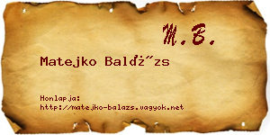 Matejko Balázs névjegykártya